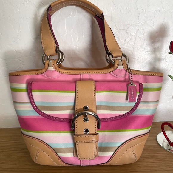 Coach Handbags - COACH HAMPTON MULTI-COLOR STRIPED HANDBAG